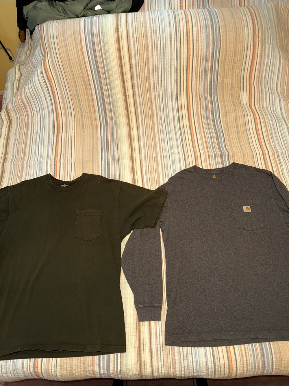 Carhartt Gray Long Sleeve Pocket Tee + Dark Green Short Sleeve Pocket Tee